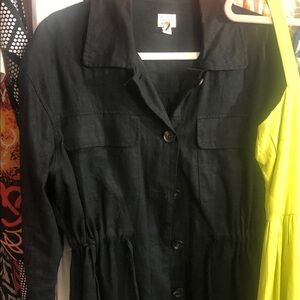 Black Linen Blend Jacket And Green Dress As Set